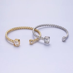 14k gold filled clear baguette round cz lined cuff bracelet in silver & gold | wa-2093 wa-2094
