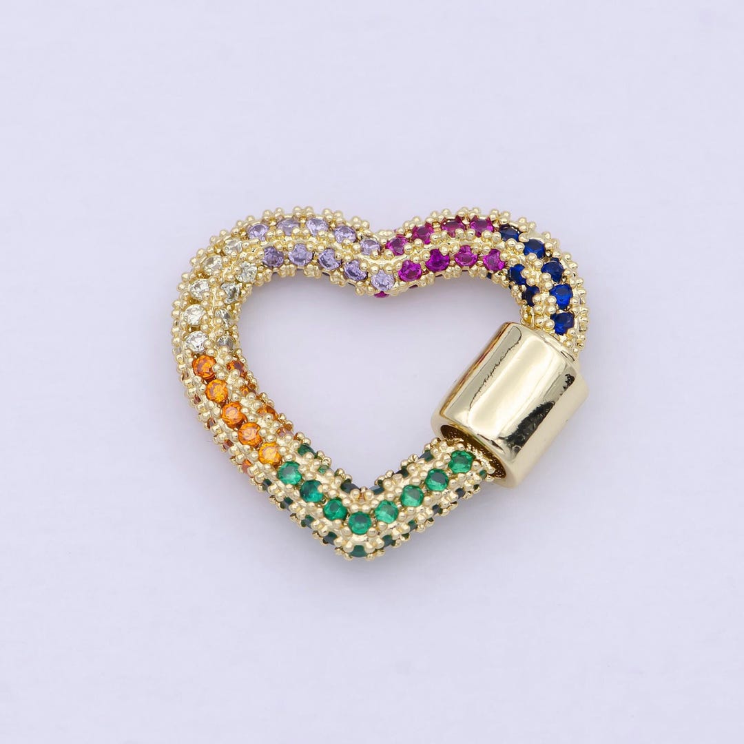 Multi Color Gold Fill Heart Screw Lock Clasp Cz Micro Pave