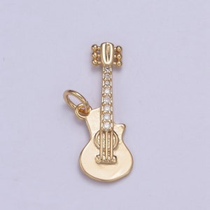 16k Gold Filled Rock n Roll Tiny Guitar Charm Musician Guitarist with Dainty Micropave CZ Guitar For DIY Earring Bracelet Necklace Supply