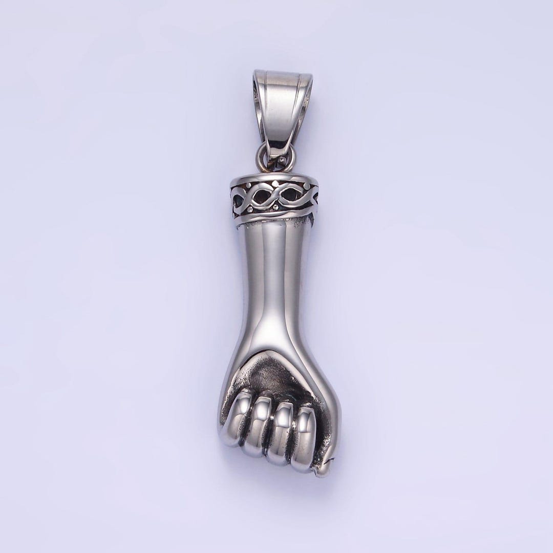 Metal Hand Accessory Stainless Steel Hand Charm Necklace Fist Hand Necklace Pendant Gold ...