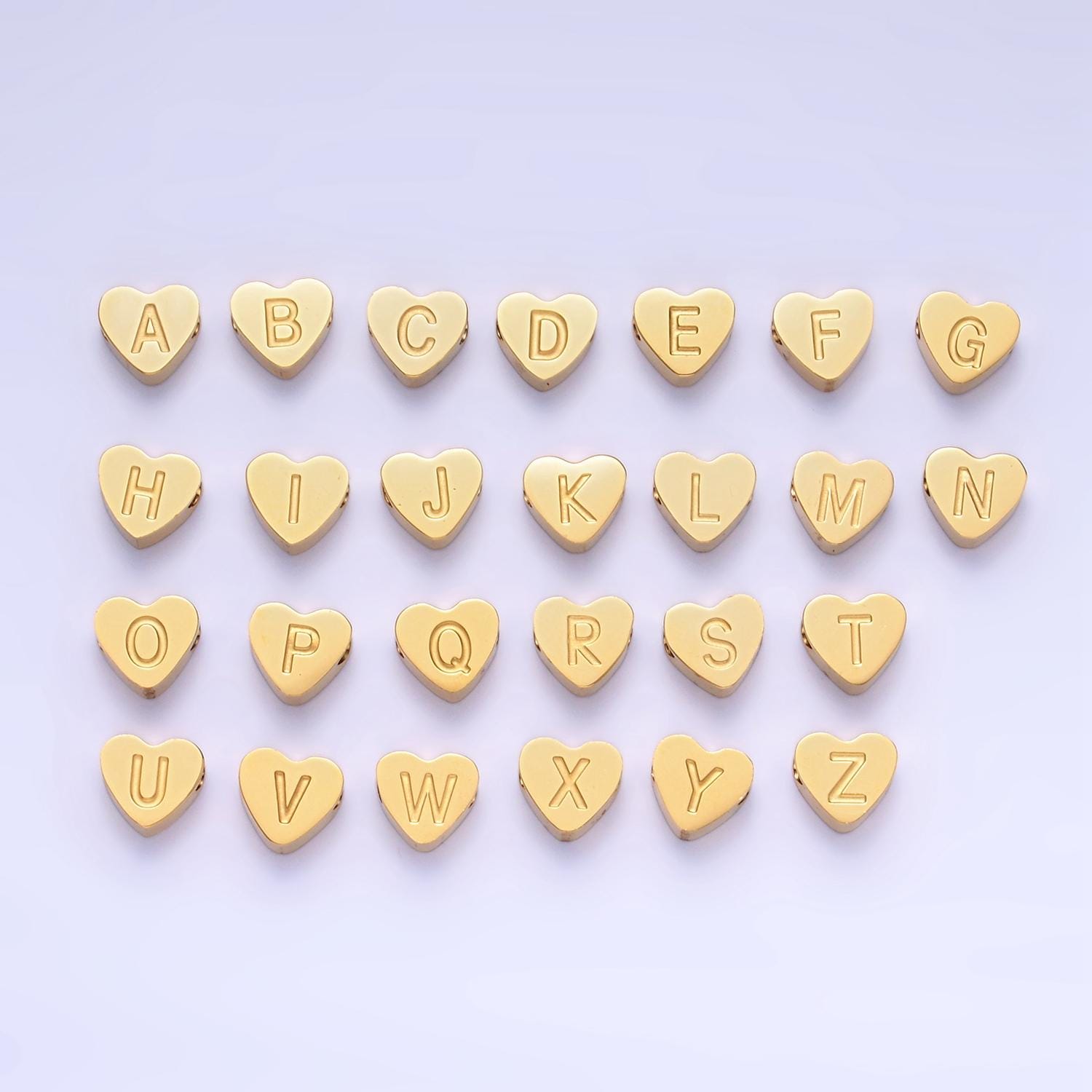 Pvd gold Stainless steel Heart letter alphabet Bead Spacer Initial heart shaped beads in gold for Beaded Bracelet Supply| a1552-a1564