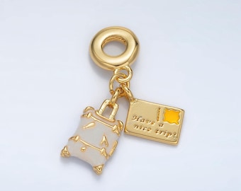 24 gold filled postcard & suitcase travel rondelle bail drop pendant | ac-091