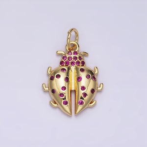 Dainty gold filled lady bug charm for necklace, bracelet supply jewelry making micro pave insect charm n-979
