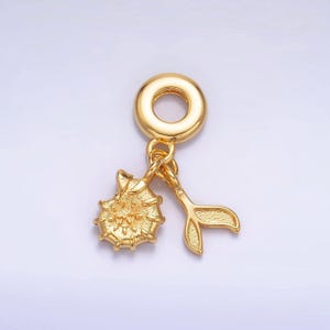 Pulsera con colgante de cola de ballena bañada en oro de 24 quilates, con forma de concha marina bajo el océano, con forma de rondelle / W328