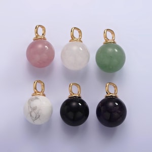 14k gold filled 12mm round natural gemstone drop personalized pendant birthstone jewelry christmas ornament ball  | ac808 - ac813