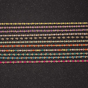 Dainty Multicolor Enamel Cable Chain by Yard, Colorful Enamel Chain Wholesale Bulk Roll Chain Jewelry | ROLL-803~ROLL-813