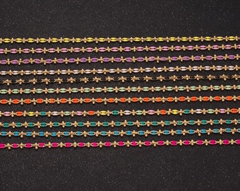 Dainty Multicolor Enamel Cable Chain by Yard, Colorful Enamel Chain Wholesale Bulk Roll Chain Jewelry | ROLL-803~ROLL-813