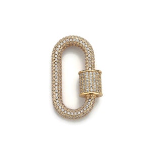 1pc Carabiner Clasp, Clasp Oval , Interlocking Oval Clasp, Pave Oval Shaped Clasps, Gold and Silver Color Option, SUPP-24-124