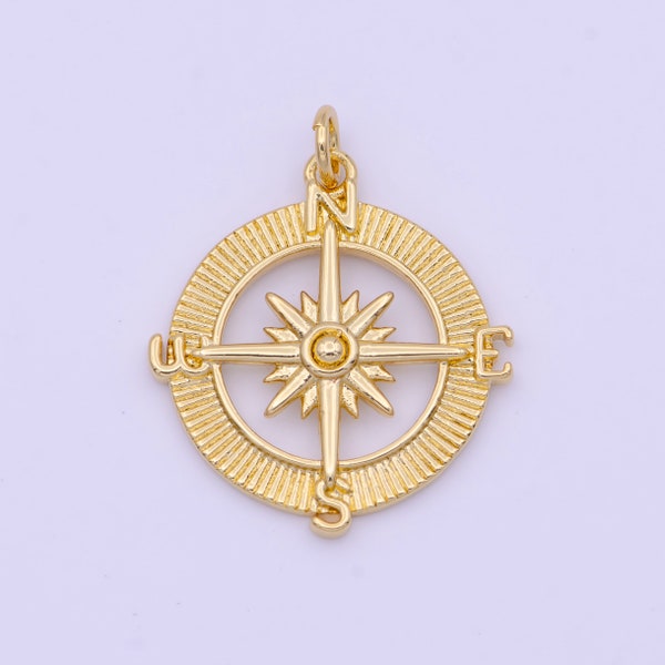Dainty Compass Charm, Gold Compass Pendant, North Star Charm, Travel Charms, Nautical Charms for Bracelet Earring Necklace D-573