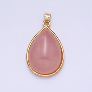 Pendentif en gold filled 24 carats 28,5 mm, 35 mm, quartz rose, pierres précieuses naturelles et lunette en forme de larme | aa328 aa294