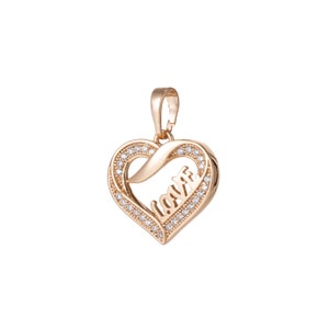 1pc 18k Gold  Micro Pave CZ Heart Pendant Charm, Love Heart Micro Pave CZ Pendant Charm,  Pendant, For DIY Jewelry,