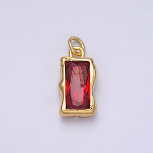 14K Gold Filled 20mm Birthstone CZ Baguette Charm Personalized Birth Month Add on Charm AC1506 AC1516 Lite Red