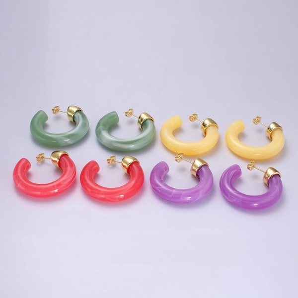 Neon Marble Acrylic Resin Geometric Earrings Hoop for Women Chunky C Shaped Hoops Earrings Trendy Earring Gift Idea AE-189
