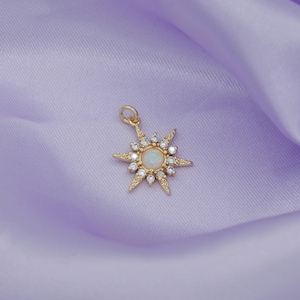 Pinkish gold opal star charm micro pave starburst charm for bracelet earring necklace charm jewelry making supply, c-719