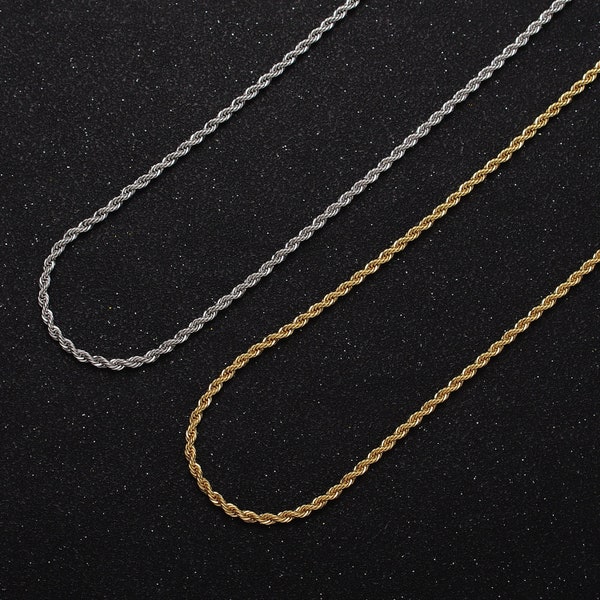 Unisex Chain Necklace, Rope Chain Necklace 24k Gold Filled Chain, 2mm Rope Chain Necklace for Men Woman 17.75, 19 inch WA-1524