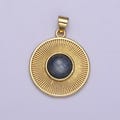 Dainty blue tiger eye stone beads round coin sunburst geometric pendant charm h-209