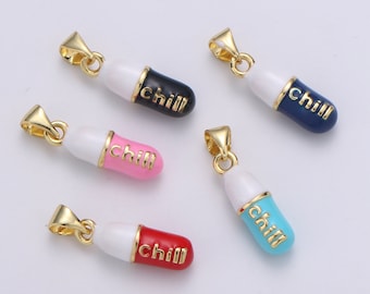 1pc. CHILL Choose Color Pill Charm Necklace, Dainty Word Charm,Chill Pill Charm Necklace Pendant  Hope Optimist Minimalist Jewelry J-203-207