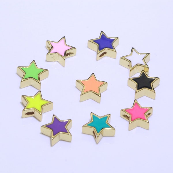 Dainty Colorful Star Spacer Beads,  Green Black Pink Yellow Purple Teal Star beads for Necklace Bracelet Component 10mm Gold Beads