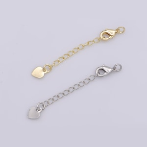 18k gold filled chain extender for necklace bracelet supply component findings extenders w/ heart charm + lobster clasp | l-467,  l-468