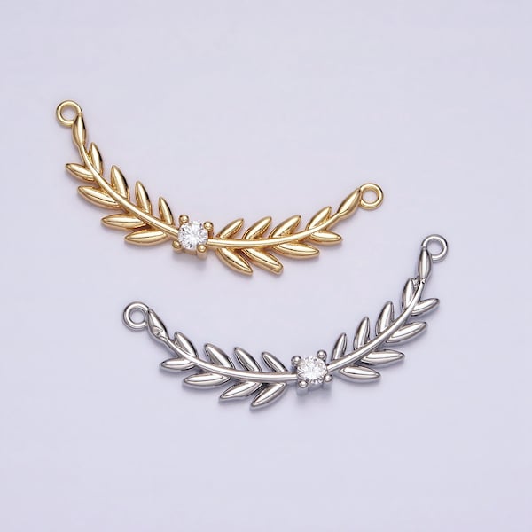 Mini Gold, Silver Clear Olive Leaf wuth Clear Cubic Zirconia Link Connector for Necklace Bracelet Component | AA-1005