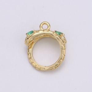 14K Gold  Serpent Pendant with Green CZ,  Ancient Greek Mythology  Pendant, Earing DIY, Snake Pendant, Green CZ