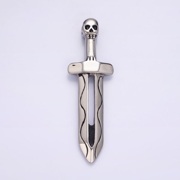 Stainless Steel 64mm Lined Open Sword Skull Head Handle Charm | P614