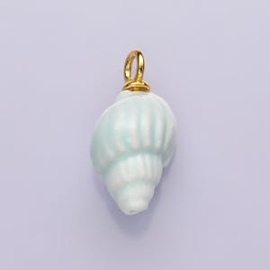 24K Gold Filled Blue Conch Sea Shell Ceramic Drop Pendant | C-582