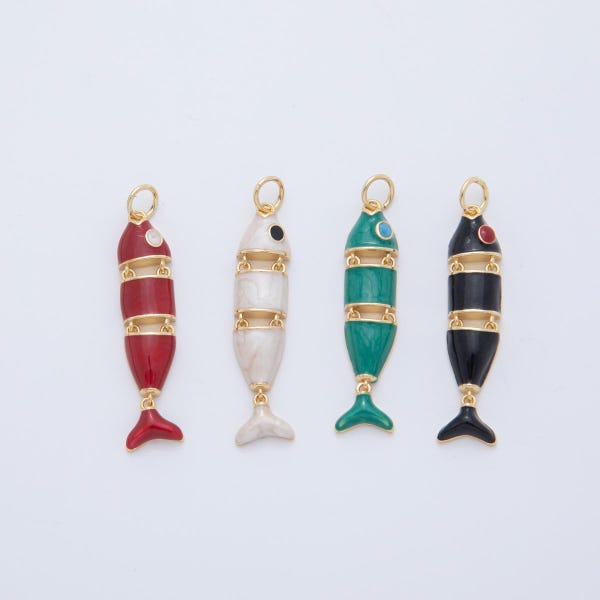 Colorful Enamel Sardines Fish 18k Gold Filled Moveable Fish Beach Under the Sea Animal Charm | AF403