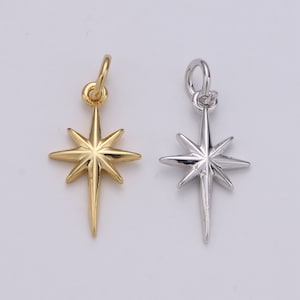 Dainty Gold  North Star Charm Necklace, Bethlehem Star Pendant in Silver Celestial Jewelry Making Supply, CHGF-1478, 1479