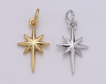 Dainty Gold  North Star Charm Necklace, Bethlehem Star Pendant in Silver Celestial Jewelry Making Supply, CHGF-1478, 1479