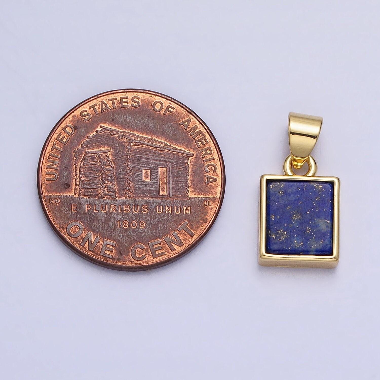Blue Lapis Azuli Square Charm 17.7x9.7mm Gemstone Pendant in 24k