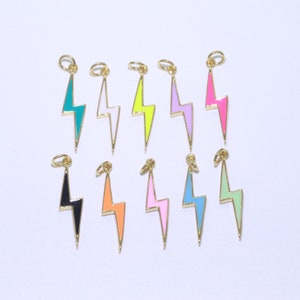 Enamel Lighting Gold Charm Colorful Bolt Pendant, Statement Jewelry Rock n Roll Wizard  Thunder Pendant for Necklace Earring Bracelet, M305