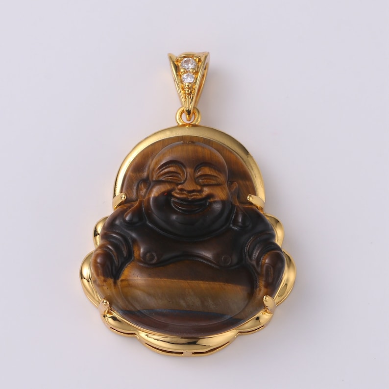 1x Gold Buddha Pendant Laughing Buddha Buddhism Religious Jewelry Making Statement Necklace Jewelry Making Supply,O152, O157, O162 Tiger Eye