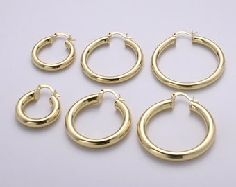 1 Pair Chunky Lightweight Hoop Earrings - Hollow Light Hoop Earrings - Big Gold Hoops - Simple Everyday Earrings 40mm, 35mm, 25mm, Q-463