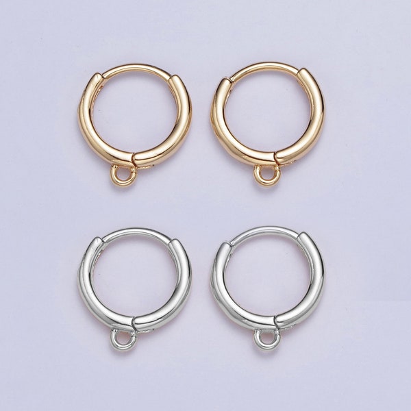 24K Gold Plated Simple Hoop Huggie w/ Open Link Lever Hoop Earring Making, 13.3mmx12.1mm, Earring Charm Making Findings | L-811