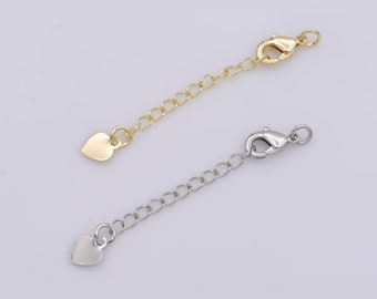 18K Gold Filled Chain Extender For Necklace Bracelet Supply Component Findings Extenders w/ Heart charm + Lobster Clasp | L-467,  L-468