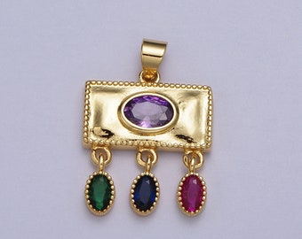 Dainty Gold Rectangular Charm Green Rose Purple Oval Multicolor CZ Dangle Pendentif pour Collier Composant | AA009