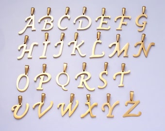 Stainless steel custom script letter charms, initial alphabet pendant diy personalized jewelry making supply a1900-a1912