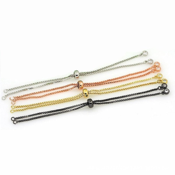 Adjustable Gold Filled bracelet Half semi finished with rubber stopper bolo bracelets Tennis bracelet Box Chain Wholesale 1pc / 10pcs, K-504