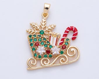 Dainty Micro Pave Santa Sleigh Charm for Christmas holiday charm | h-030