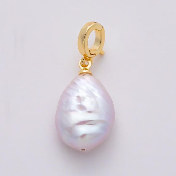 18k Gold Filled 22mm Baroque Pearl Pendant Large Irregular Hinged Pull Clasp Charm Bail Necklaces Bridal Jewelry Gift for Her | CHARMS-00749