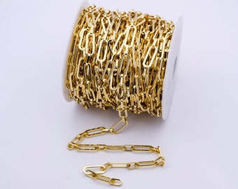 24K Gold Filled Paperclip Chain by Yard, Oval Paperclip Link Chain, Wholesale Bulk Roll Chain Jewelry Making | ROLL-828