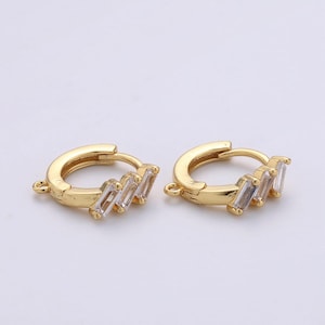 Elegant gold huggie hoop earrings, 14k gold filled clear micro paved cz baguette stones huggie hoop earrings | k-834