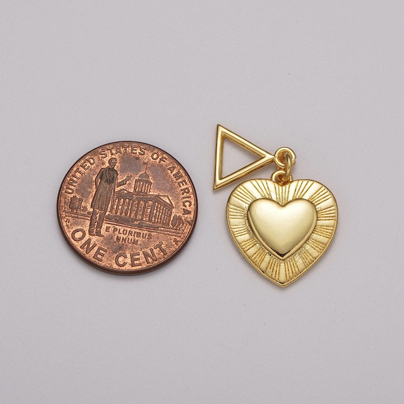 Gold Puffy Heart Charm, Gold Love Heart Charms For Bracelet Necklace Earing Triangle Bail Jewelry Making Supplies M-889 image 3