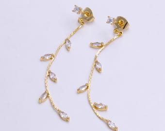 1 paar oorbel terug gouden bungelen wijnstok cz chain drop bedel oorbel sieraden maken supply | ae313