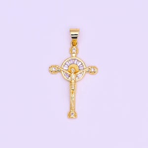 14k gold filled crucifix cross jesus cz pendant for religious jewelry making supply | aa611