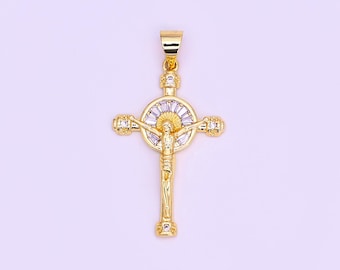 14k gold filled crucifix cross jesus cz pendant for religious jewelry making supply | aa611