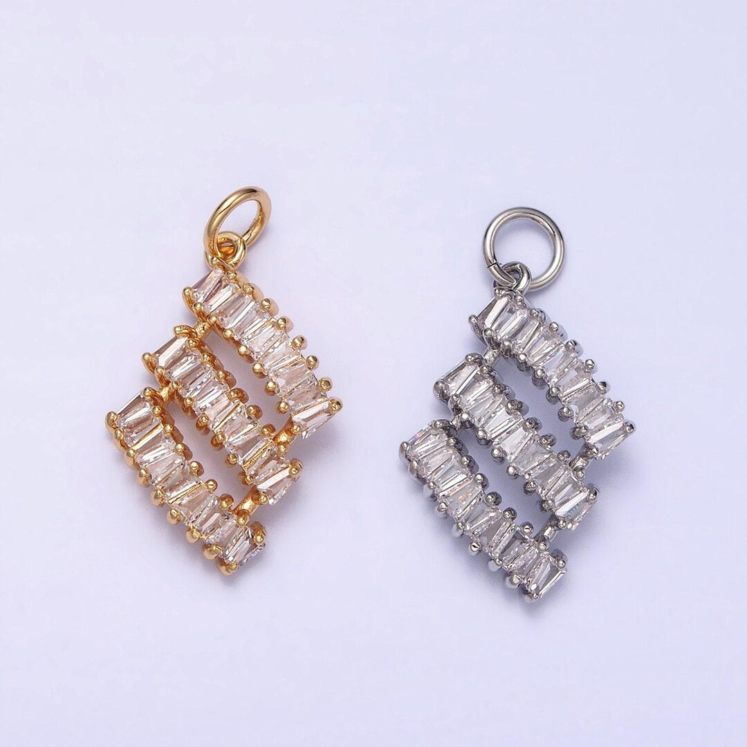 16k Gold Filled Triple Clear Cz Baguette Lined Add-on Charm