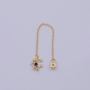 Back stopper w/ chain blue crescent moon charm 2 pcs gold filled nickel free, butterfly clutch chain dainty earring back k-186