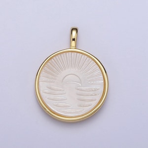 White pearl sunrise pendant gold filled sunset charm necklace, sunburst sun disc pendant for necklace bracelet component h-321